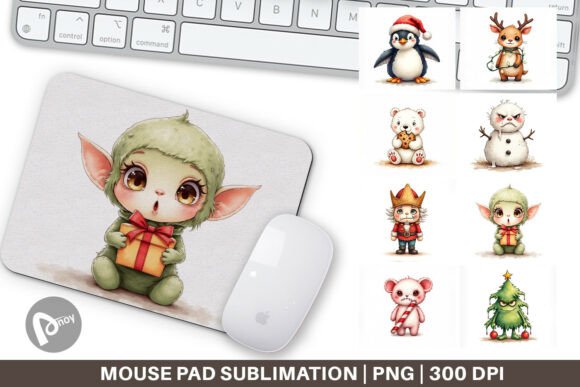 Cute Xmas Friends Mouse Pad: Festive Watercolor Charm