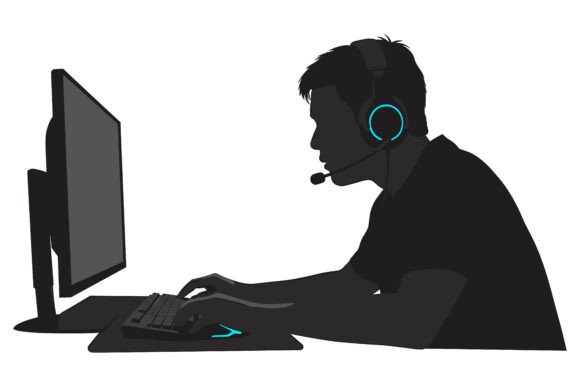 Gamer Boy Playing Video Games Silhouette