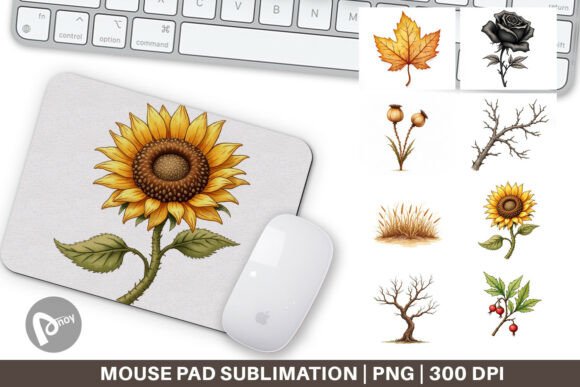 Gothic Garden Mouse Pad PNG: Wilted Elegance for Your Digital Crafting Workspace