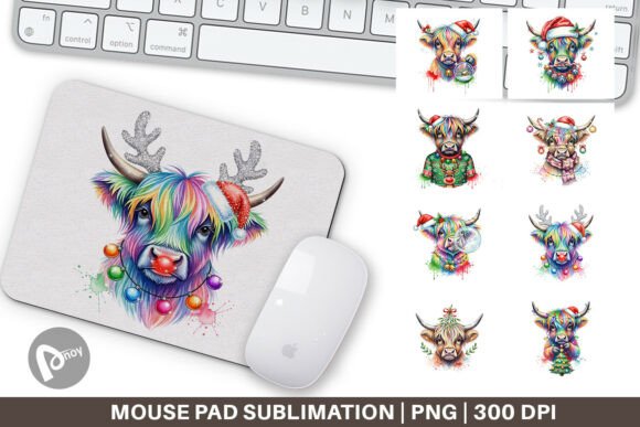 Highland Cow Xmas Mouse Pad: Charming Sublimation Design