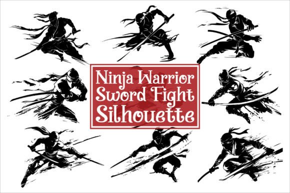 Ninja Warrior Sword Fight Silhouette Designs