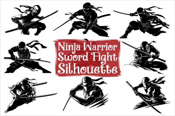 Samurai Ninja Sword Battle Silhouettes