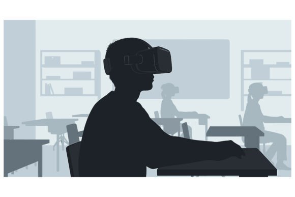 Student Wearing VR Headset in Classroom