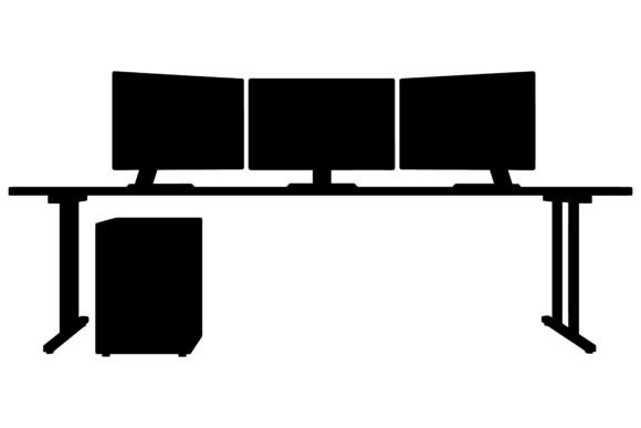 Triple Monitor Desk Setup Silhouette: Your Instant Graphic Gateway to Modern Productivity